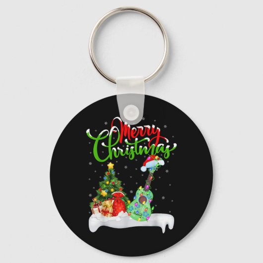 Xmas Tree Lights Santa Hat Musical Ukulele Guitar  Schlüsselanhänger (Vorderseite)