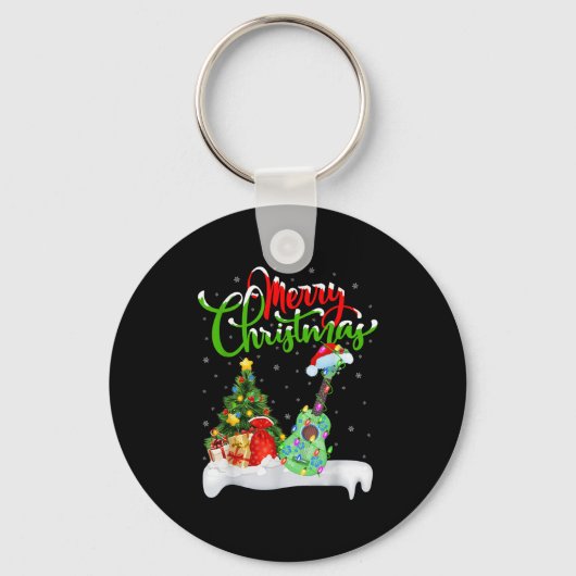 Xmas Tree Lights Santa Hat Musical Ukulele Guitar Schlüsselanhänger (Vorderseite)