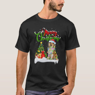 Xmas Tree Lights Santa Hat Rough Collie Dog Christ T-Shirt