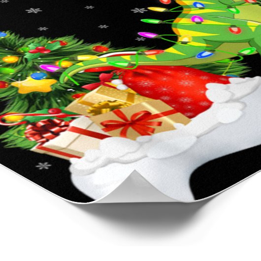 Xmas Tree Lights Santa Hat T Rex Dinosaur Christma Poster (Ecke)