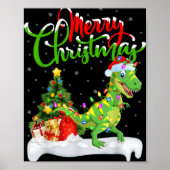 Xmas Tree Lights Santa Hat T Rex Dinosaur Christma Poster (Vorne)