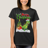 Xmas Tree Lights Santa Hat T Rex Dinosaur Christma T-Shirt (Vorderseite)