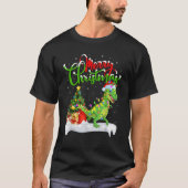 Xmas Tree Lights Santa Hat T Rex Dinosaur Christma T-Shirt (Vorderseite)