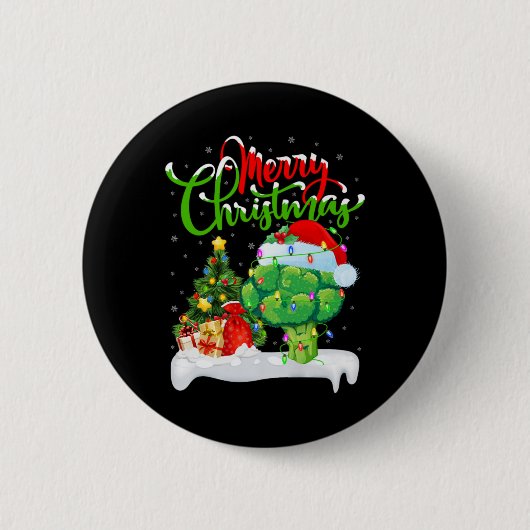 Xmas Tree Lights Santa Hat Vegetable Broccoli Chri Button (Vorderseite)