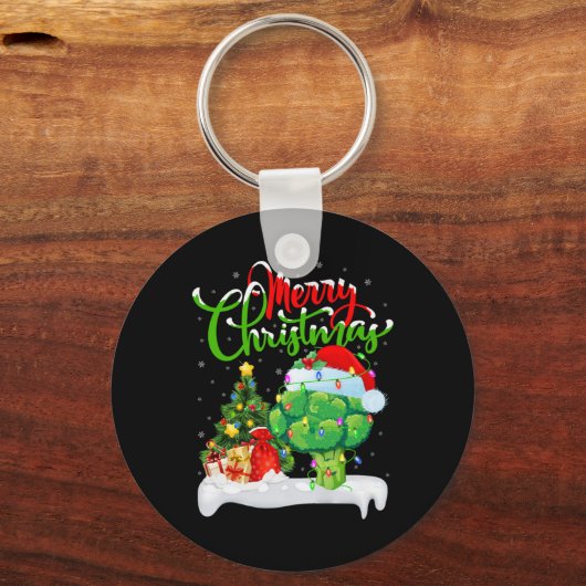 Xmas Tree Lights Santa Hat Vegetable Broccoli Chri Schlüsselanhänger (Vorderseite)