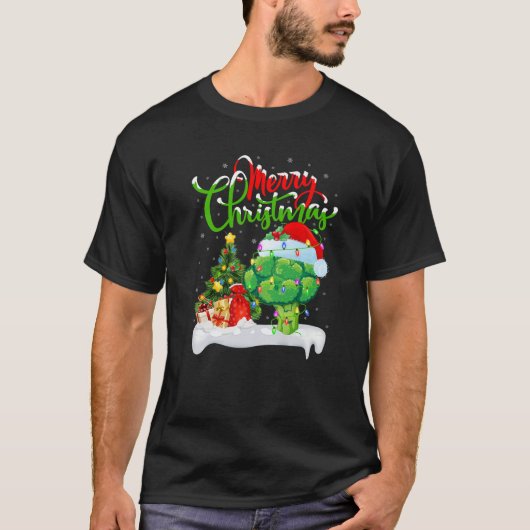 Xmas Tree Lights Santa Hat Vegetable Broccoli Chri T-Shirt (Vorderseite)