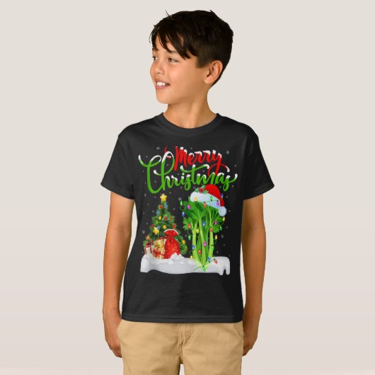 Xmas Tree Lights Santa Hat Vegetable Celery Christ T-Shirt (Vorne ganz)