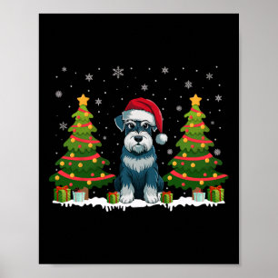 Xmas Tree Lights Schnauzer Dog Weihnachtsmannmütze Poster