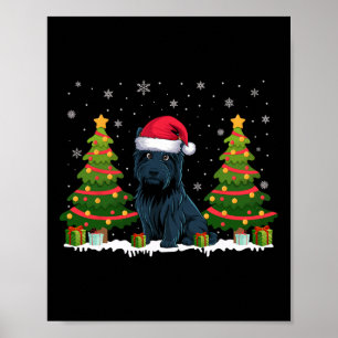 Xmas Tree Lights Scottie Dog Weihnachtsmannmütze W Poster
