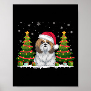Xmas Tree Lights Shih Tzu Dog Weihnachtsmannmütze  Poster