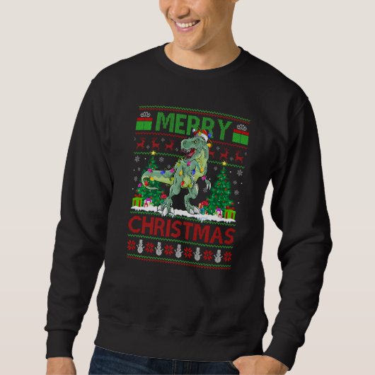 Xmas Tree Lights Ugly Santa Spinosaurus Dinosaur C Sweatshirt (Vorderseite)