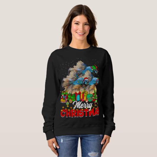 Xmas Tree Lights Weihnachts Pajama Fish Animals Lo Sweatshirt (Vorne ganz)