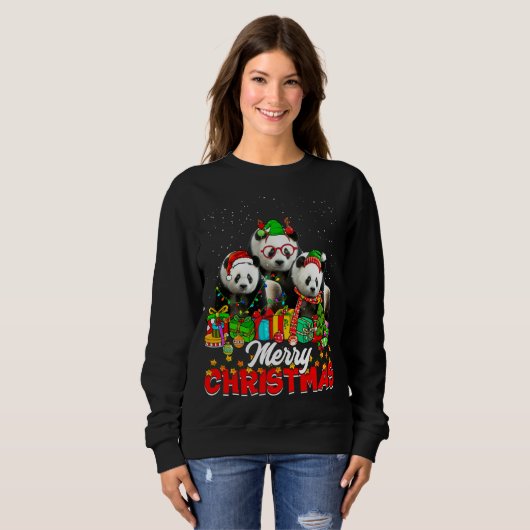 Xmas Tree Lights Weihnachts Pajama Panda Bär Anima Sweatshirt (Vorne ganz)
