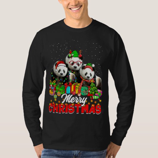 Xmas Tree Lights Weihnachts Pajama Panda Bär Anima T-Shirt (Vorderseite)