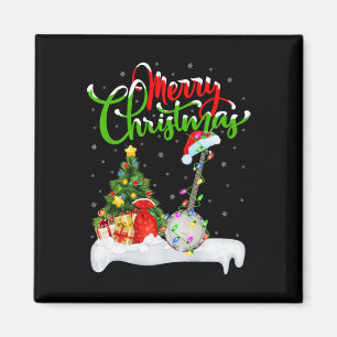 Xmas Tree Lights Weihnachtsmannmütze Musical Banjo Magnet