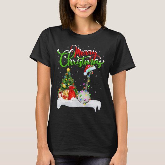Xmas Tree Lights Weihnachtsmannmütze Musical Banjo T-Shirt (Vorderseite)