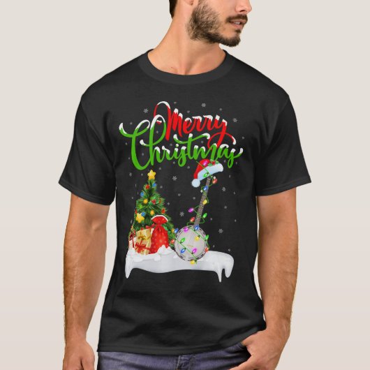 Xmas Tree Lights Weihnachtsmannmütze Musical Banjo T-Shirt (Vorderseite)