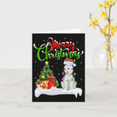 Xmas Tree Lights Weihnachtsmannmütze Siberian Husk Karte (Gelbe Blume)