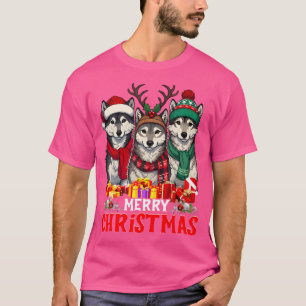 Xmas Tree Lights Weihnachtswolf Tiere Lover T-Shirt