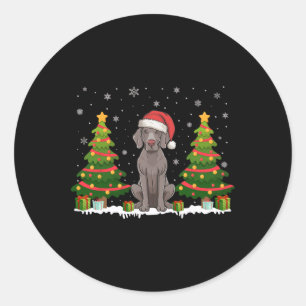 Xmas Tree Lights Weimaraner Dog Weihnachtsmannmütz Runder Aufkleber