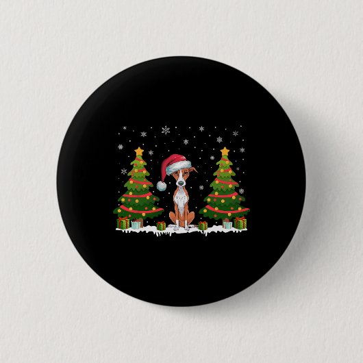 Xmas Tree Lights Whippet Hund Weihnachtsmannmütze Button (Vorderseite)