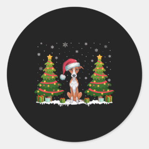 Xmas Tree Lights Whippet Hund Weihnachtsmannmütze  Runder Aufkleber