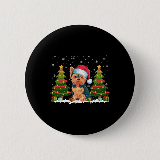 Xmas Tree Lights Yorkie Dog Weihnachtsmannmütze We Button (Vorderseite)