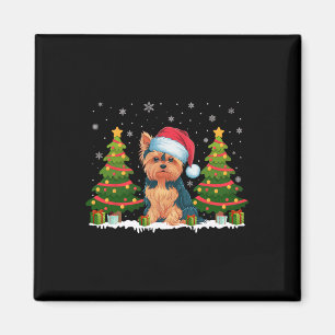 Xmas Tree Lights Yorkie Dog Weihnachtsmannmütze We Magnet