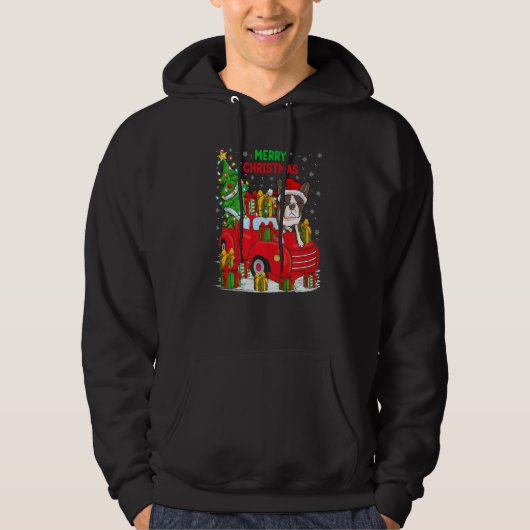 Xmas Tree Red Truck Lighting Boston Terrier Dog Ch Hoodie (Vorderseite)