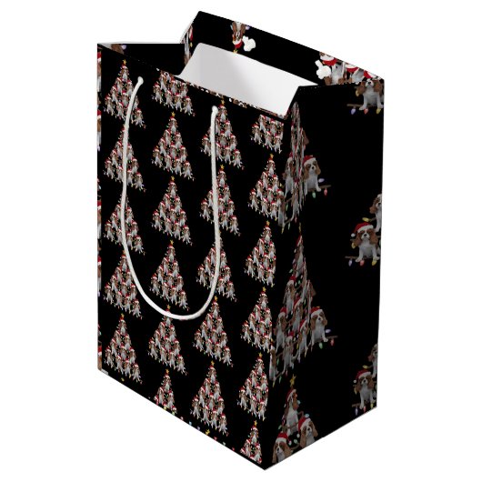 Xmas Tree Santa Cavalier King Charles Spaniel Dog Mittlere Geschenktüte (Rückseite Schrägansicht)