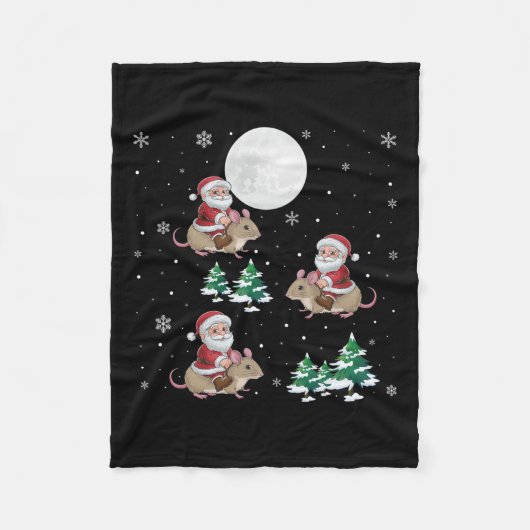 Xmas Tree Santa Riding Dormouse Funny Christmas Fleecedecke (Vorderseite)