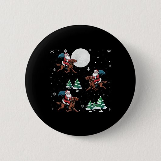 Xmas Tree Santa Riding Irish Setter Dog Funny Chri Button (Vorderseite)