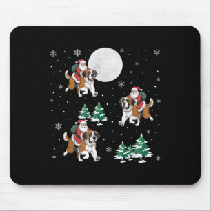Xmas Tree Santa Riding Saint Bernard Dog Funny Chr Mousepad