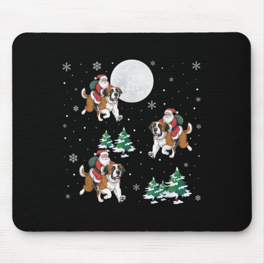 Xmas Tree Santa Riding Saint Bernard Dog Funny Chr Mousepad (Vorne)