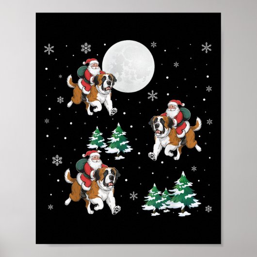 Xmas Tree Santa Riding Saint Bernard Dog Funny Chr Poster (Vorne)