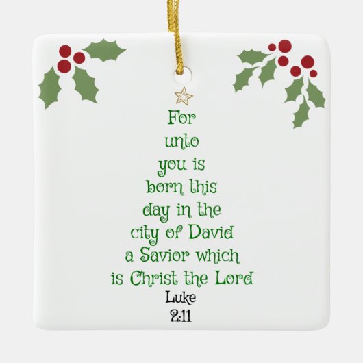 Xmas Tree Scripture Verse (Luke 2:11) Keramikornament (Vorderseite)