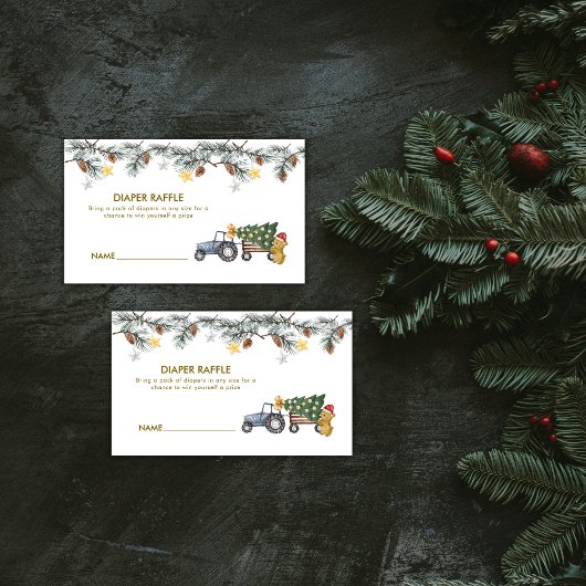 X'mas Tree Tractor Bear Diaper Raffle Baby Shower Begleitkarte