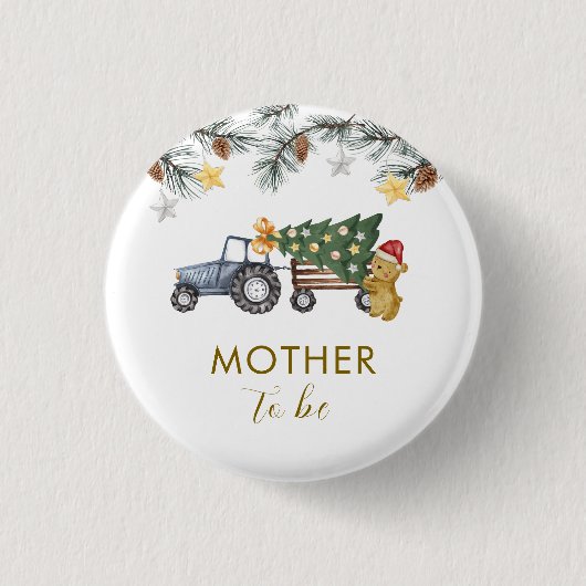 X'mas Tree Tractor Bear Mother To Be Baby Shower  Button (Vorderseite)