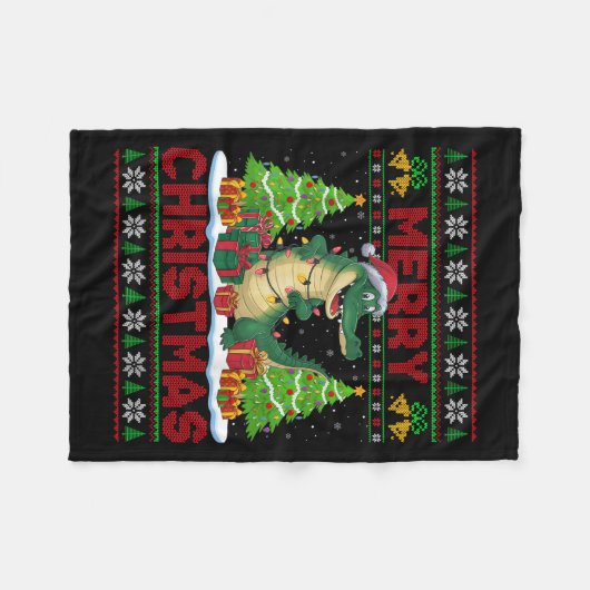 Xmas Tree Ugly Style Santa Hat Alligator Christmas Fleecedecke (Vorderseite (Horizontal))