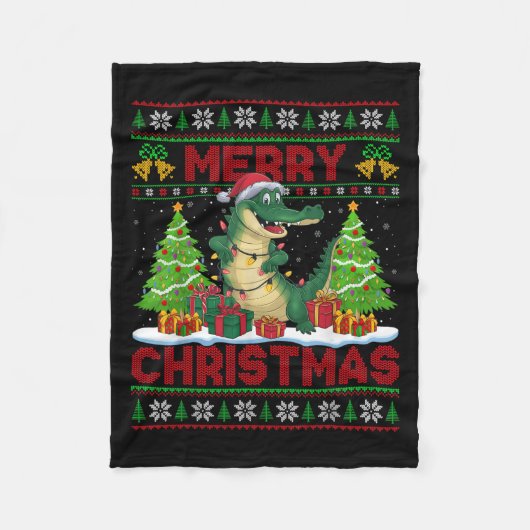 Xmas Tree Ugly Style Santa Hat Alligator Christmas Fleecedecke (Vorderseite)