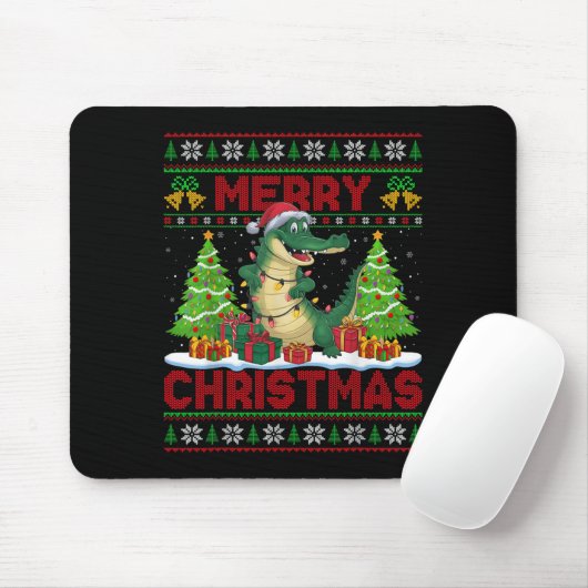 Xmas Tree Ugly Style Santa Hat Alligator Christmas Mousepad (Mit Mouse)
