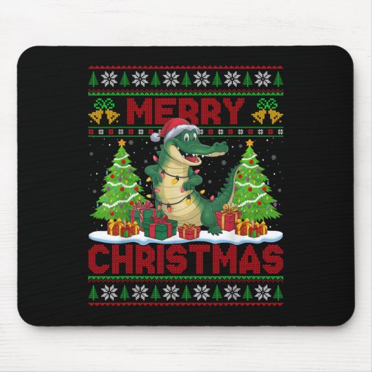 Xmas Tree Ugly Style Santa Hat Alligator Christmas Mousepad (Vorne)