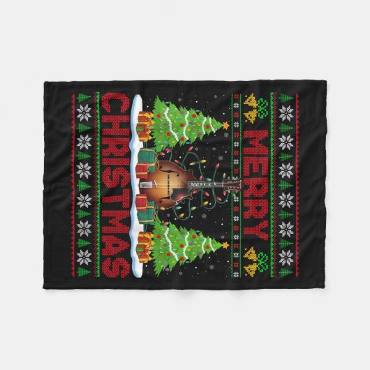 Xmas Tree Ugly Style Santa Musical Mandolin Christ Fleecedecke (Vorderseite (Horizontal))