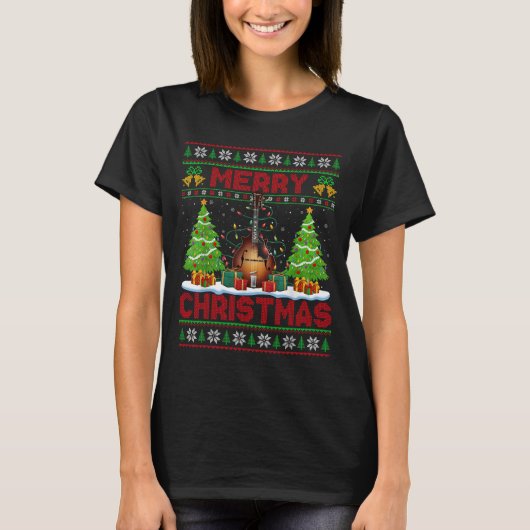 Xmas Tree Ugly Style Santa Musical Mandolin Christ T-Shirt (Vorderseite)