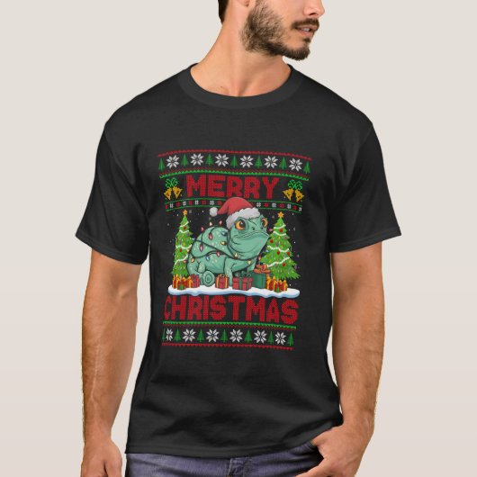 Xmas Tree Ugly Style Weihnachtsmannmütze Chameleon T-Shirt (Vorderseite)