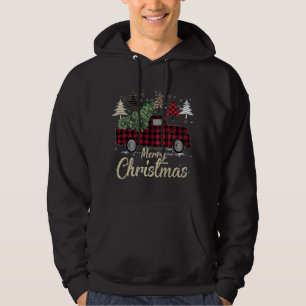 Xmas Trees Red Truck Buffalo Kariert Hoodie