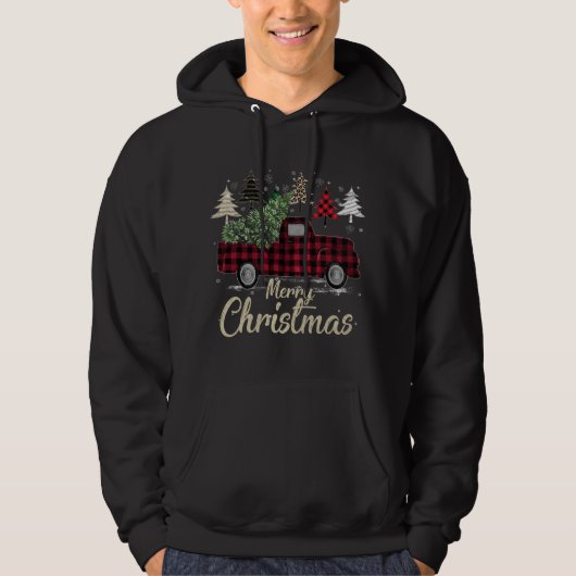 Xmas Trees Red Truck Buffalo Kariert Hoodie (Vorderseite)