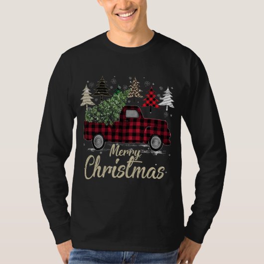Xmas Trees Red Truck Buffalo Kariert T-Shirt (Vorderseite)