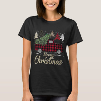 Xmas Trees Red Truck Buffalo Kariert T-Shirt