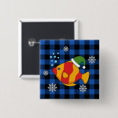 Xmas Tropischer Cartoon auf Blue Buffalo Muster Button (Vorne & Hinten)